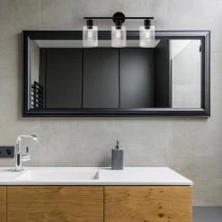 Bristol 24.5 in. 3-Light Matte Black Vanity Light with Seeded Glass Shades, 4-Piece Bath Set Included by Globe Electric -Deals Globe Electric Store matte black globe electric vanity lighting 91000787 c3 1000