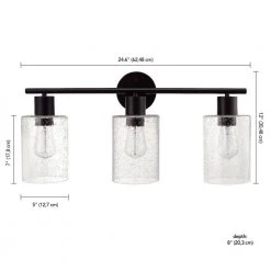 Bristol 24.5 in. 3-Light Matte Black Vanity Light with Seeded Glass Shades, 4-Piece Bath Set Included by Globe Electric -Deals Globe Electric Store matte black globe electric vanity lighting 91000787 d4 1000