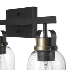 Rockhampton 24 in. 3-Light Matte Black Vanity Light with Matte Brass Accent and Seeded Glass Shades by Globe Electric -Deals Globe Electric Store matte black globe electric vanity lighting 91002139 1f 1000