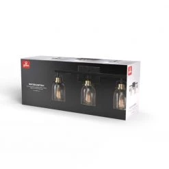 Rockhampton 24 in. 3-Light Matte Black Vanity Light with Matte Brass Accent and Seeded Glass Shades by Globe Electric -Deals Globe Electric Store matte black globe electric vanity lighting 91002139 76 1000