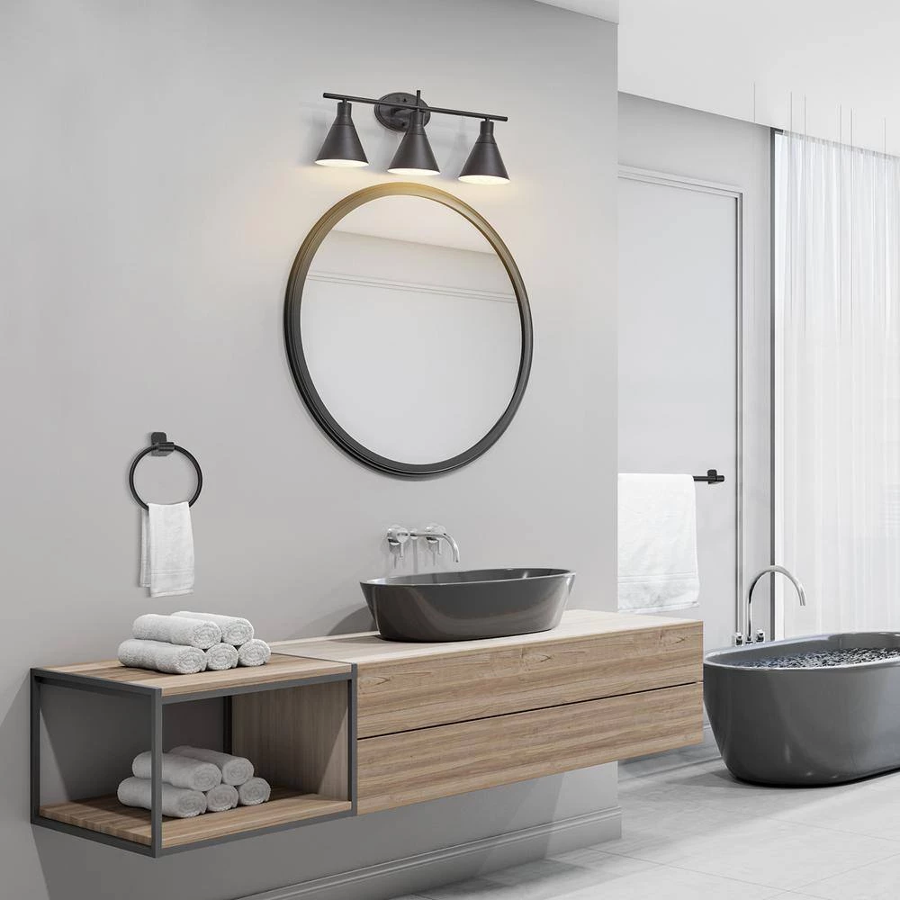 Tristan 24 in. 3-Light Matte Black Vanity Light with 4-Piece Bathroom Accessory Set by Globe Electric 10 Tristan 24 in. 3-Light Matte Black Vanity Light with 4-Piece Bathroom Accessory Set by Globe Electric - Image 10