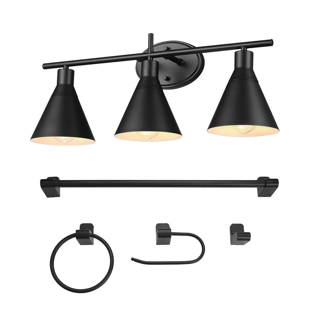 Tristan 24 in. 3-Light Matte Black Vanity Light with 4-Piece Bathroom Accessory Set by Globe Electric 6 Tristan 24 in. 3-Light Matte Black Vanity Light with 4-Piece Bathroom Accessory Set by Globe Electric - Image 6