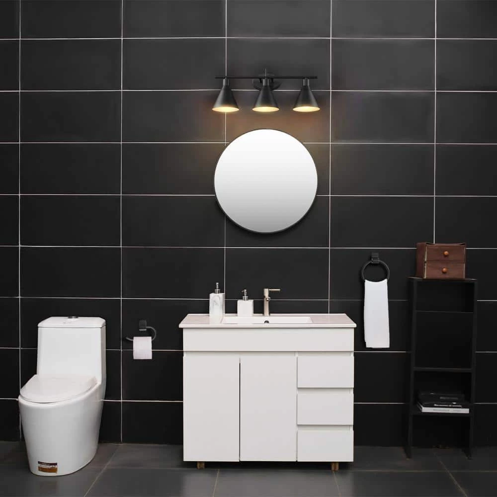 Tristan 24 in. 3-Light Matte Black Vanity Light with 4-Piece Bathroom Accessory Set by Globe Electric 4 Tristan 24 in. 3-Light Matte Black Vanity Light with 4-Piece Bathroom Accessory Set by Globe Electric - Image 4