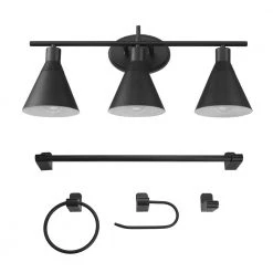 Tristan 24 in. 3-Light Matte Black Vanity Light with 4-Piece Bathroom Accessory Set by Globe Electric