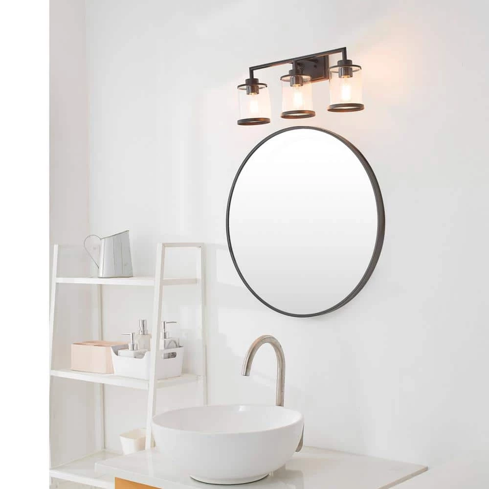 Harlow 23.52 in. 3-Light Matte Black Vanity Light with Clear Glass Shades, 4-Piece Bathroom Accessory Set Included by Globe Electric 10 Harlow 23.52 in. 3-Light Matte Black Vanity Light with Clear Glass Shades, 4-Piece Bathroom Accessory Set Included by Globe Electric - Image 10