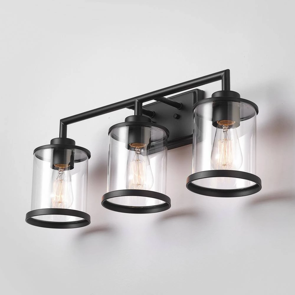 Harlow 23.52 in. 3-Light Matte Black Vanity Light with Clear Glass Shades, 4-Piece Bathroom Accessory Set Included by Globe Electric 7 Harlow 23.52 in. 3-Light Matte Black Vanity Light with Clear Glass Shades, 4-Piece Bathroom Accessory Set Included by Globe Electric - Image 7