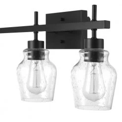 Bunbury 24 in. 3-Light Matte Black Vanity Light with Seeded Glass Shades, 4-Piece Bathroom Accessory Set Included by Globe Electric -Deals Globe Electric Store matte black globe electric vanity lighting 91002143 44 1000