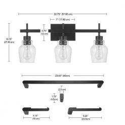 Bunbury 24 in. 3-Light Matte Black Vanity Light with Seeded Glass Shades, 4-Piece Bathroom Accessory Set Included by Globe Electric -Deals Globe Electric Store matte black globe electric vanity lighting 91002143 4f 1000
