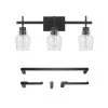 Bunbury 24 in. 3-Light Matte Black Vanity Light with Seeded Glass Shades, 4-Piece Bathroom Accessory Set Included by Globe Electric