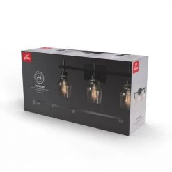 Bunbury 24 in. 3-Light Matte Black Vanity Light with Seeded Glass Shades, 4-Piece Bathroom Accessory Set Included by Globe Electric -Deals Globe Electric Store matte black globe electric vanity lighting 91002143 76 1000