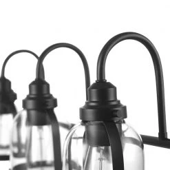 Devonport 24 in. 3-Light Matte Black Vanity Light with Clear Glass Shades, 4-Piece Bathroom Accessory Set Included by Globe Electric -Deals Globe Electric Store matte black globe electric vanity lighting 91002144 1f 1000