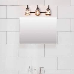 Devonport 24 in. 3-Light Matte Black Vanity Light with Clear Glass Shades, 4-Piece Bathroom Accessory Set Included by Globe Electric -Deals Globe Electric Store matte black globe electric vanity lighting 91002144 31 1000