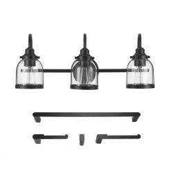 Devonport 24 in. 3-Light Matte Black Vanity Light with Clear Glass Shades, 4-Piece Bathroom Accessory Set Included by Globe Electric