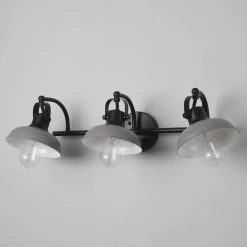 Gladstone 24 in. 3-Light Matte Black Vanity Light with Matte Gray Shades, 4-Piece Bathroom Accessory Set Included by Globe Electric -Deals Globe Electric Store matte black globe electric vanity lighting 91002145 fa 1000