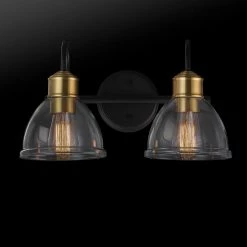 16 in. 2-Light Matte Black Vanity Light with Antique Brass Sockets and Clear Glass Shades by Globe Electric -Deals Globe Electric Store matte black globe electric vanity lighting 91002812 31 1000
