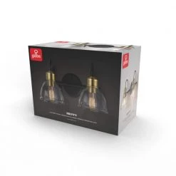 16 in. 2-Light Matte Black Vanity Light with Antique Brass Sockets and Clear Glass Shades by Globe Electric -Deals Globe Electric Store matte black globe electric vanity lighting 91002812 76 1000