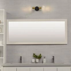 18 in. 2-Light Matte Black LED Integrated Vanity Light with Matte Brass Accents and Clear Glass Shades, Dimmable by Globe Electric -Deals Globe Electric Store matte black globe electric vanity lighting 91002818 31 1000