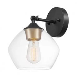 Harrow 1-Light Matte Black Wall Sconce with Clear Glass Shade by Globe Electric