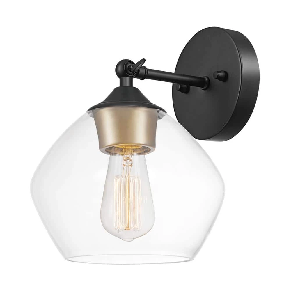 Harrow 1-Light Matte Black Wall Sconce with Clear Glass Shade by Globe Electric 1 Harrow 1-Light Matte Black Wall Sconce with Clear Glass Shade by Globe Electric