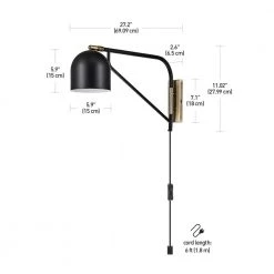 Mullin 1-Light Matte Black Plug-In Wall Sconce with Antique Brass Accent and LED Bulb Included by Globe Electric 10 Mullin 1-Light Matte Black Plug-In Wall Sconce with Antique Brass Accent and LED Bulb Included by Globe Electric -Deals Globe Electric Store matte black globe electric wall sconces 51399 1f 1000