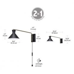 Waldwick 1-Light Matte Black Plug-In or Hardwire Wall Sconce with Antique Brass Accent and LED Bulb Included by Globe Electric 10 Waldwick 1-Light Matte Black Plug-In or Hardwire Wall Sconce with Antique Brass Accent and LED Bulb Included by Globe Electric -Deals Globe Electric Store matte black globe electric wall sconces 51428 1f 1000