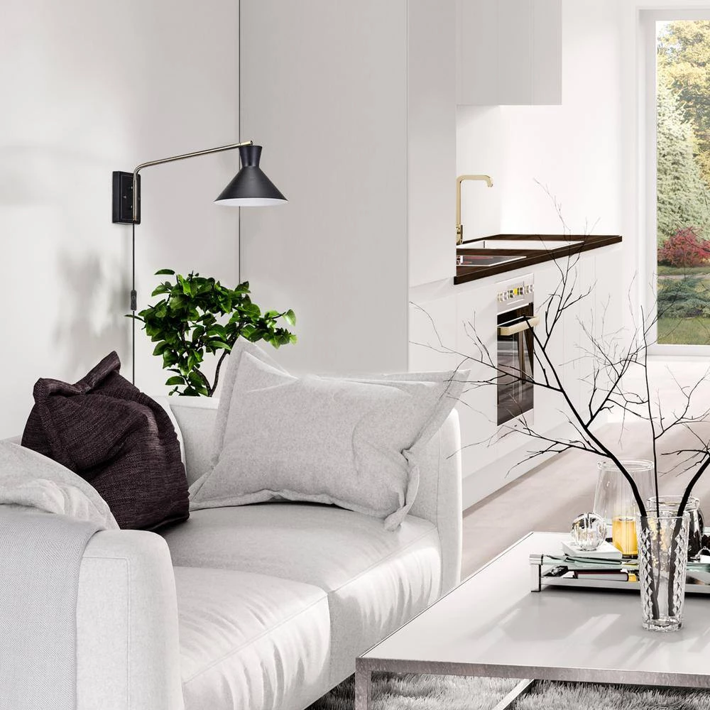 Waldwick 1-Light Matte Black Plug-In or Hardwire Wall Sconce with Antique Brass Accent and LED Bulb Included by Globe Electric 6 Waldwick 1-Light Matte Black Plug-In or Hardwire Wall Sconce with Antique Brass Accent and LED Bulb Included by Globe Electric - Image 6