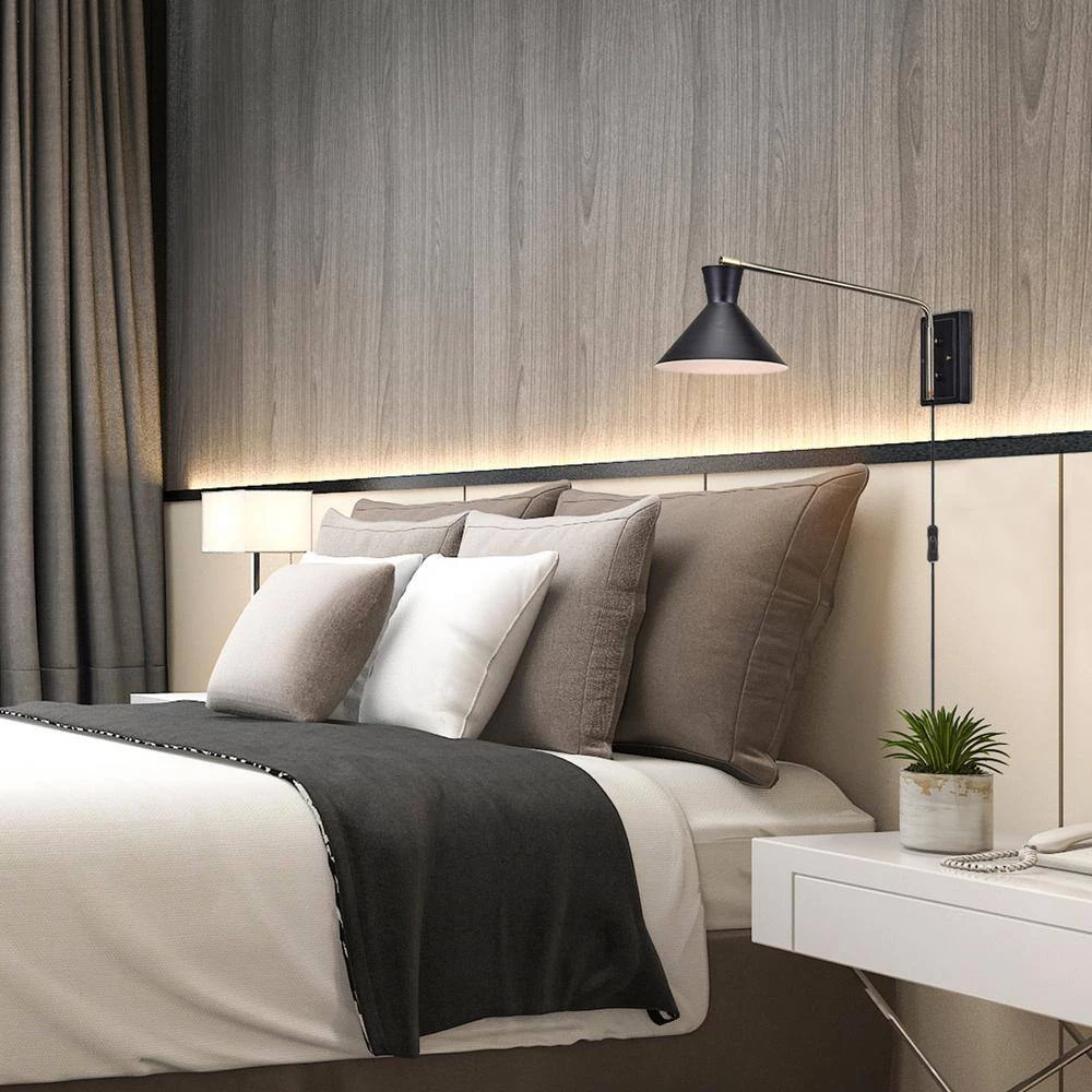 Waldwick 1-Light Matte Black Plug-In or Hardwire Wall Sconce with Antique Brass Accent and LED Bulb Included by Globe Electric 2 Waldwick 1-Light Matte Black Plug-In or Hardwire Wall Sconce with Antique Brass Accent and LED Bulb Included by Globe Electric - Image 2