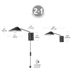 Finnick 1-Light Matte Black Plug-In or Hardwire Wall Sconce with Antique Brass Accent and LED Bulb Included by Globe Electric -Deals Globe Electric Store matte black globe electric wall sconces 51457 1f 1000