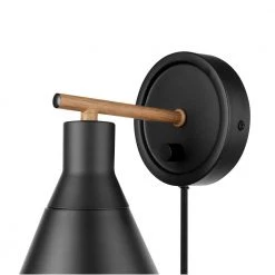 Tristan 4.8 in. Matte Black Plug-In or Hardwire Sconce with Faux Walnut Accent, Black Fabric Cord by Globe Electric -Deals Globe Electric Store matte black globe electric wall sconces 51725 1f 1000