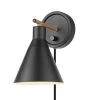Tristan 4.8 in. Matte Black Plug-In or Hardwire Sconce with Faux Walnut Accent, Black Fabric Cord by Globe Electric