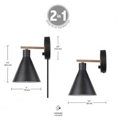 Tristan 4.8 in. Matte Black Plug-In or Hardwire Sconce with Faux Walnut Accent, Black Fabric Cord by Globe Electric -Deals Globe Electric Store matte black globe electric wall sconces 51725 fa 1000