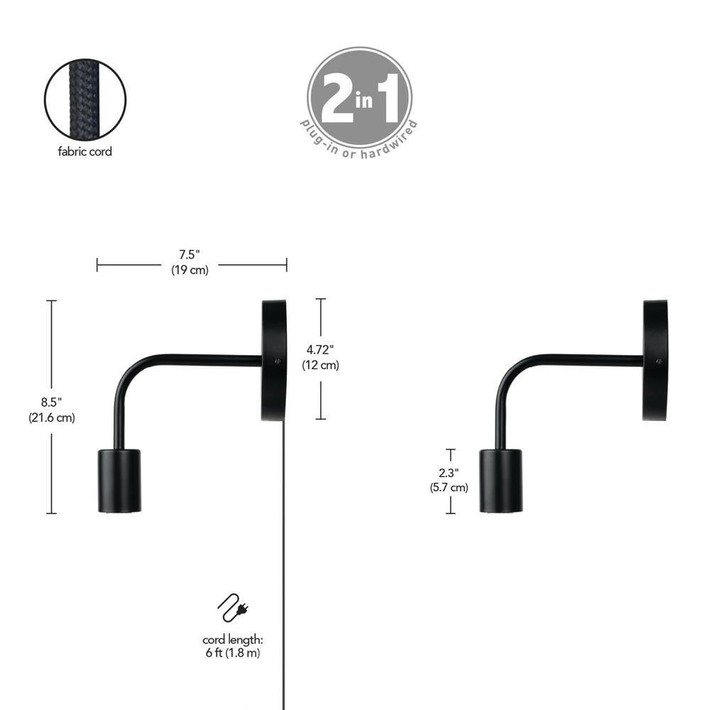 Holden 1-Light Matte Black Plug-In or Hardwire Wall Sconce with 6 ft. Cord by Globe Electric 6 Holden 1-Light Matte Black Plug-In or Hardwire Wall Sconce with 6 ft. Cord by Globe Electric - Image 6