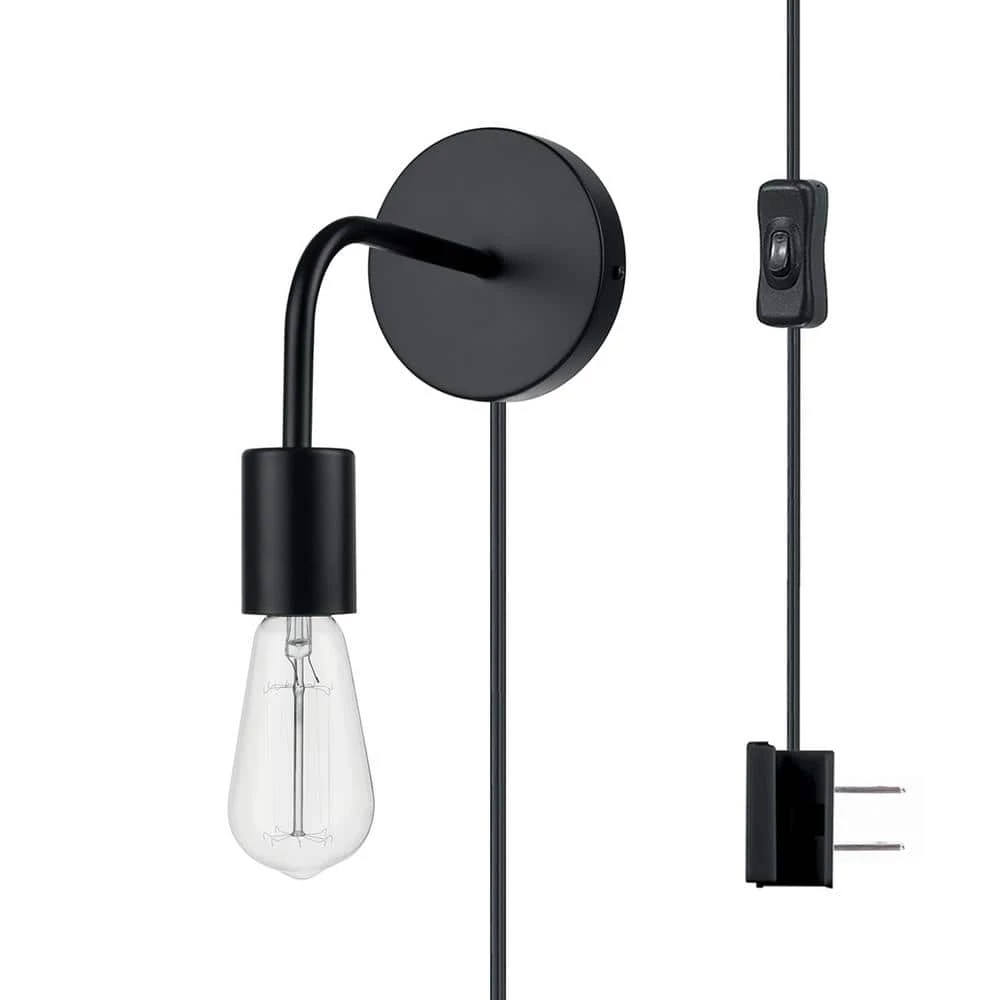 Holden 1-Light Matte Black Plug-In or Hardwire Wall Sconce with 6 ft. Cord by Globe Electric 1 Holden 1-Light Matte Black Plug-In or Hardwire Wall Sconce with 6 ft. Cord by Globe Electric