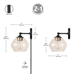 Brown 1-Light Matte Black and Gold Plug-In or Hardwire Wall Sconce with 6 ft. Cord by Globe Electric -Deals Globe Electric Store matte black globe electric wall sconces 51794 44 1000