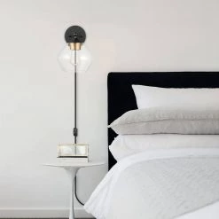 Brown 1-Light Matte Black and Gold Plug-In or Hardwire Wall Sconce with 6 ft. Cord by Globe Electric -Deals Globe Electric Store matte black globe electric wall sconces 51794 4f 1000