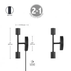 Lewis 2-Light Matte Black Plug-In or Hardwire Wall Sconce with 6 ft. Cord by Globe Electric 14 Lewis 2-Light Matte Black Plug-In or Hardwire Wall Sconce with 6 ft. Cord by Globe Electric -Deals Globe Electric Store matte black globe electric wall sconces 51800 44 1000