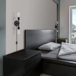 Lewis 2-Light Matte Black Plug-In or Hardwire Wall Sconce with 6 ft. Cord by Globe Electric 11 Lewis 2-Light Matte Black Plug-In or Hardwire Wall Sconce with 6 ft. Cord by Globe Electric -Deals Globe Electric Store matte black globe electric wall sconces 51800 c3 1000