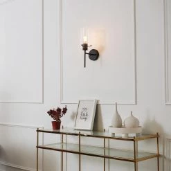 Pisaq 1-Light Matte Black Wall Sconce with Clear Glass Shade by Globe Electric -Deals Globe Electric Store matte black globe electric wall sconces 51860 1f 1000