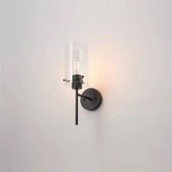 Pisaq 1-Light Matte Black Wall Sconce with Clear Glass Shade by Globe Electric -Deals Globe Electric Store matte black globe electric wall sconces 51860 31 1000