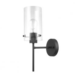 Pisaq 1-Light Matte Black Wall Sconce with Clear Glass Shade by Globe Electric