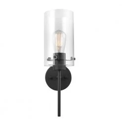 Pisaq 1-Light Matte Black Wall Sconce with Clear Glass Shade by Globe Electric -Deals Globe Electric Store matte black globe electric wall sconces 51860 77 1000