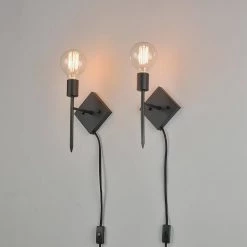 Rotterdam 1-Light Matte Black Plug-In or Hardwire Wall Sconce (2-Pack) by Globe Electric -Deals Globe Electric Store matte black globe electric wall sconces 51862 31 1000