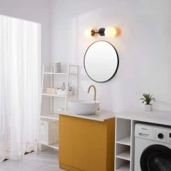 Celestia 2-Light Matte Black Wall Sconce with Antique Brass Socket and Matte Opal Glass Shades by Globe Electric -Deals Globe Electric Store matte black globe electric wall sconces 91002204 4f 1000