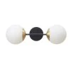 Celestia 2-Light Matte Black Wall Sconce with Antique Brass Socket and Matte Opal Glass Shades by Globe Electric