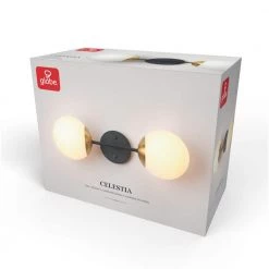 Celestia 2-Light Matte Black Wall Sconce with Antique Brass Socket and Matte Opal Glass Shades by Globe Electric -Deals Globe Electric Store matte black globe electric wall sconces 91002204 76 1000