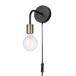 Holden 1-Light Matte Black Plug-In or Hardwire Wall Sconce with Matte Brass Socket by Globe Electric 14 Holden 1-Light Matte Black Plug-In or Hardwire Wall Sconce with Matte Brass Socket by Globe Electric -Deals Globe Electric Store matte black globe electric wall sconces 91002302 44 1000