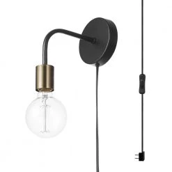 Holden 1-Light Matte Black Plug-In or Hardwire Wall Sconce with Matte Brass Socket by Globe Electric