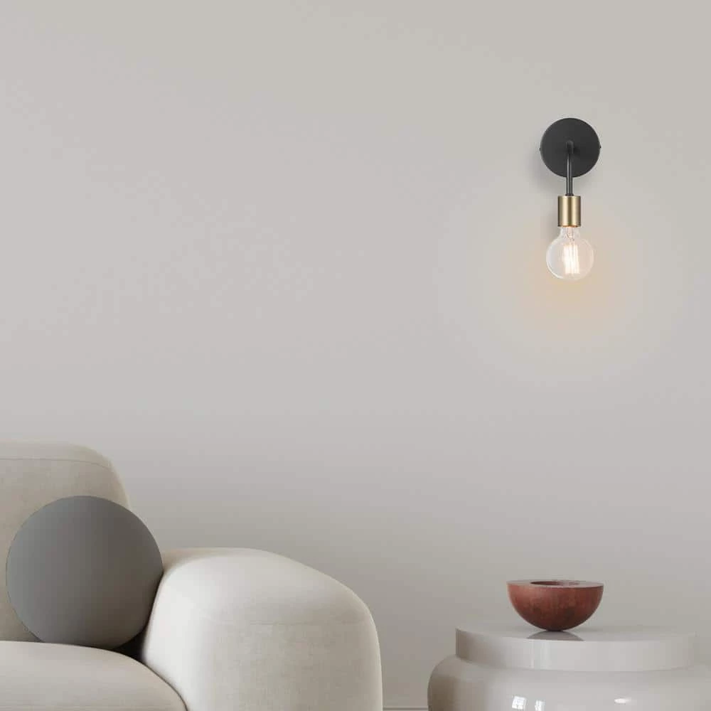 Holden 1-Light Matte Black Plug-In or Hardwire Wall Sconce with Matte Brass Socket by Globe Electric 3 Holden 1-Light Matte Black Plug-In or Hardwire Wall Sconce with Matte Brass Socket by Globe Electric - Image 3