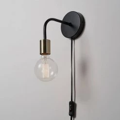 Holden 1-Light Matte Black Plug-In or Hardwire Wall Sconce with Matte Brass Socket by Globe Electric 15 Holden 1-Light Matte Black Plug-In or Hardwire Wall Sconce with Matte Brass Socket by Globe Electric -Deals Globe Electric Store matte black globe electric wall sconces 91002302 fa 1000