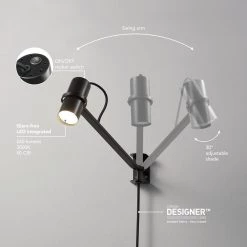 MRDK by Globe 1-Light Matte Black LED Integrated Plug In Wall Sconce with Swing Arm and and Adjustable Shade by Globe Electric -Deals Globe Electric Store matte black globe electric wall sconces 91002618 fa 1000